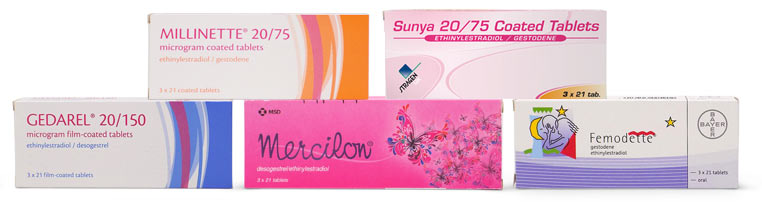 UK brands of 20mcg contraceptive pills - packet photos