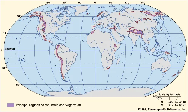 Worldwide distribution of mountain lands