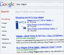 Screenshot of Google search results for 'buy viagra'