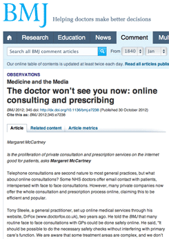 Screenshot of article from the BMJ website