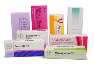 Photo of boxes of different brands of contraceptive pills