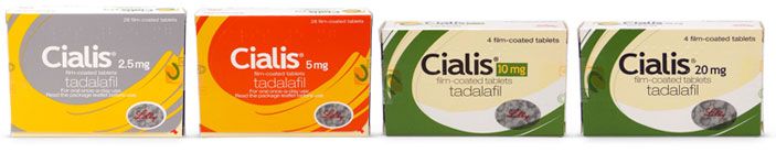 Photo of Cialis 2.5mg, 5mg, 10mg, 20mg boxes