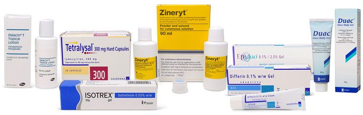 Range of products for acne treatment