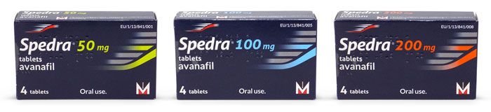 Packs of Spedra: 50mg, 100mg, 200mg