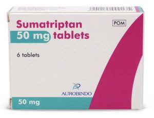 Photo of packet of Sumatriptan 50mg tablets