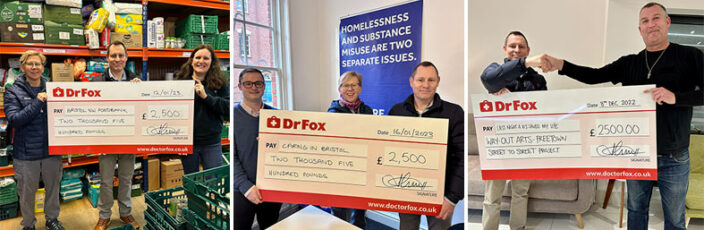 Photos of charity cheque donations